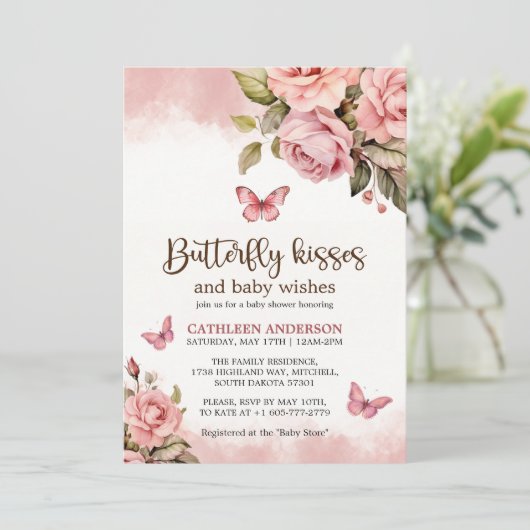 小さな蝶のキスフローラ赤ちゃんシャワー 招待状 (スタンド正面)
