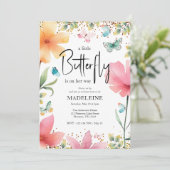 小さな蝶のグリッターフローラ赤ちゃんシャワー 招待状 (スタンド正面)