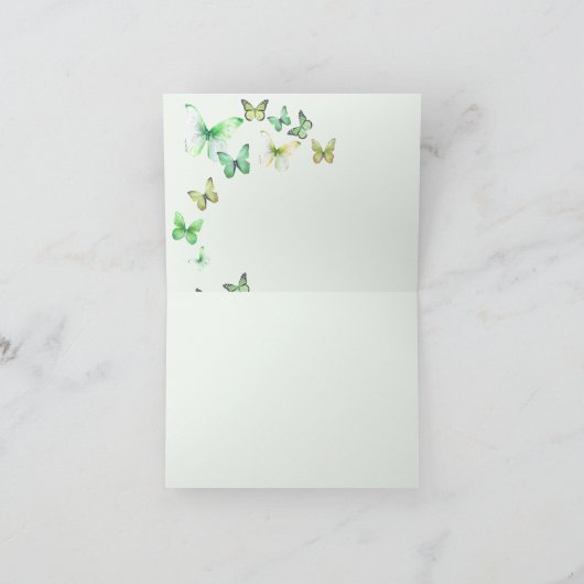 小さな蝶のグリーンメッセージカード(内側が白) サンキューカード (内部)
