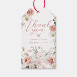 小さな蝶のピンクの花のベビーシャワー ギフトタグ