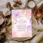 小さな蝶のピンクの花園ベイビーシャワー 招待状