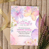 小さな蝶のピンクの花園ベイビーシャワー 招待状