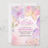 小さな蝶のピンクの花園ベイビーシャワー 招待状 (正面)