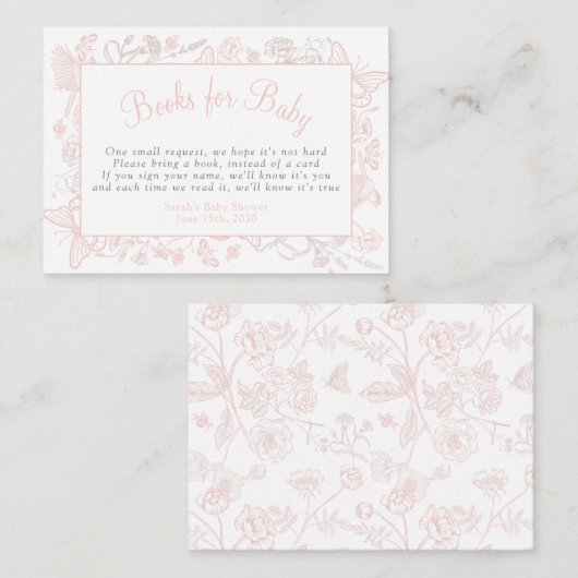 小さな蝶のピンクの赤ちゃんシャワーベビーのための本 エンクロージャーカード (正面/裏面)