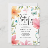 小さな蝶のフローラお洒落の赤ちゃんシャワー 招待状 (正面)