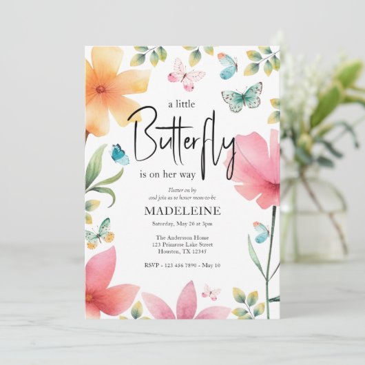 小さな蝶のフローラお洒落の赤ちゃんシャワー 招待状 (スタンド正面)