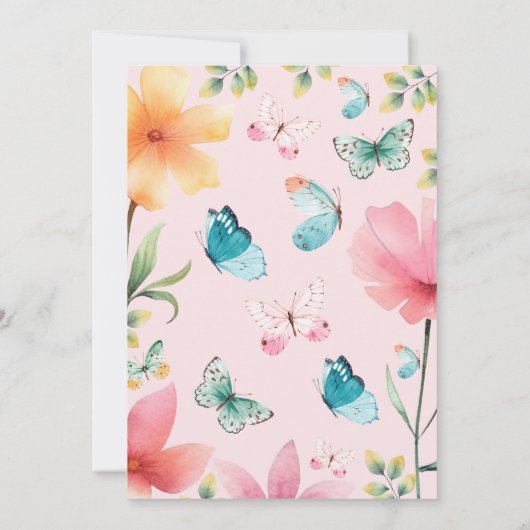 小さな蝶のフローラお洒落の赤ちゃんシャワー 招待状 (裏面)