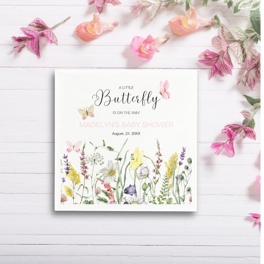 小さな蝶のフローラの赤ちゃんシャワーペーパーナプキン スタンダードカクテルナプキン