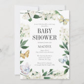 小さな蝶のフローラ水色の赤ちゃんシャワー 招待状 (正面)