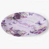 小さな蝶のフローラ紫色の女の子ベビーシャワー ペーパープレート (アングル)