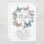 小さな蝶のフローラ赤ちゃんシャワー 招待状 (正面/裏面)