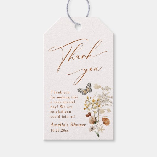 小さな蝶のヤマエレガントフラワーベイビーシャワー ギフトタグ (正面)