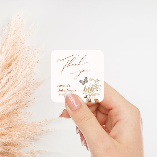 小さな蝶のヤマエレガントフラワーベイビーシャワー スクエアシール