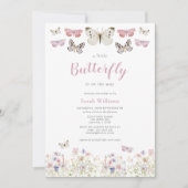 小さな蝶のワイルドフラワーガーデン赤ちゃんシャワー 招待状 (正面)