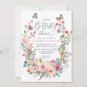 小さな蝶のワイルドフラワーズ ファンシー ベイビー シャワー 招待状 (正面)