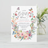 小さな蝶のワイルドフラワーズ ファンシー ベイビー シャワー 招待状 (スタンド正面)