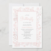 小さな蝶のヴィンテージピンクの女の子の赤ちゃんシャワー 招待状 (正面)
