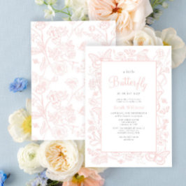 小さな蝶のヴィンテージピンクの女の子の赤ちゃんシャワー 招待状