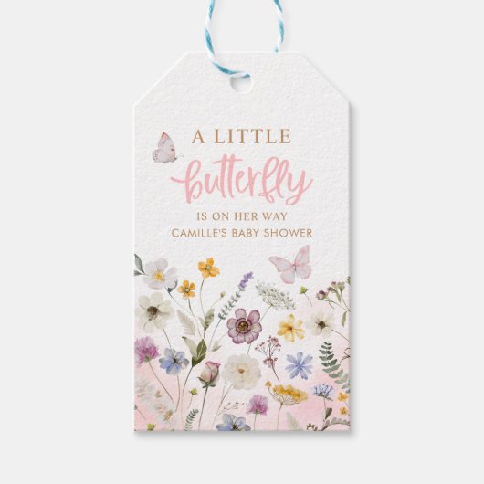 小さな蝶の女の子の赤ちゃんシャワー ギフトタグ (正面)