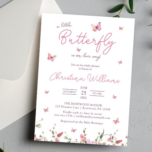 小さな蝶の女の子の赤ちゃんシャワー 招待状