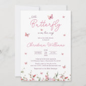 小さな蝶の女の子の赤ちゃんシャワー 招待状 (正面)