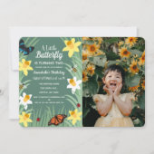 小さな蝶の春誕生日写真 招待状 (正面)