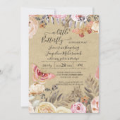 小さな蝶の水の色の赤面フローラベビー 招待状 (正面)