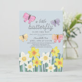 小さな蝶の水仙の仮想の赤ちゃんシャワー 招待状 (スタンド正面)