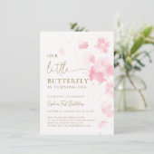 小さな蝶の水彩画　お誕生日おめでとう　１歳 招待状 (スタンド正面)