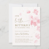 小さな蝶の水彩画　お誕生日おめでとう　１歳 招待状 (正面)