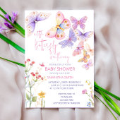 小さな蝶の牧草地の野生の花の赤ちゃんシャワー 招待状