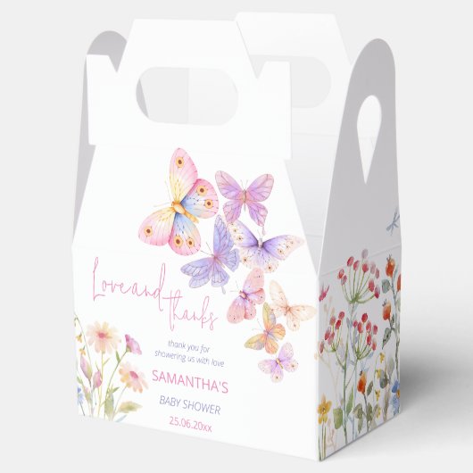小さな蝶の牧草地の野生の花の赤ん坊シャワー フェイバーボックス (オープン)