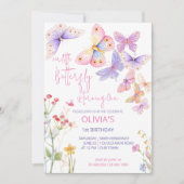 小さな蝶の牧草地ワイルドフラワーバースデーパーティー 招待状 (正面)