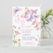 小さな蝶の牧草地ワイルドフラワーバースデーパーティー 招待状 (スタンド正面)