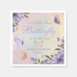 小さな蝶の紫のフローラ女の子のシャワー スタンダードカクテルナプキン