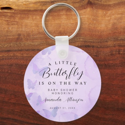 小さな蝶の紫の赤ちゃんシャワー キーホルダー (正面)