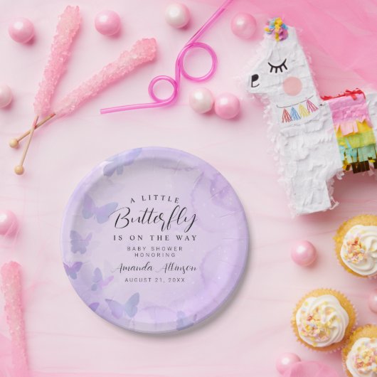 小さな蝶の紫の赤ちゃんシャワー ペーパープレート (パーティー)