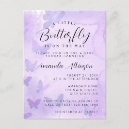 小さな蝶の紫の赤ちゃんシャワー ポストカード