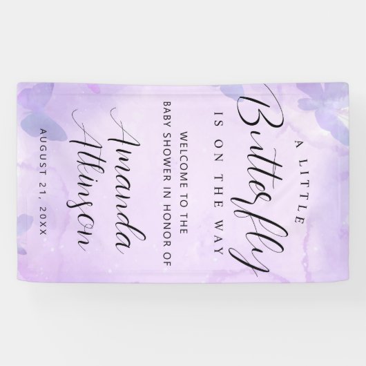 小さな蝶の紫の赤ちゃんシャワー 横断幕 (横)