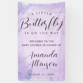 小さな蝶の紫の赤ちゃんシャワー 横断幕