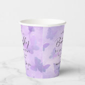 小さな蝶の紫の赤ちゃんシャワー 紙コップ (右)