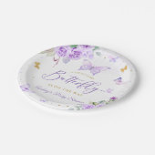 小さな蝶の紫の金ゴールドフローラ赤ちゃんシャワー ペーパープレート (アングル)