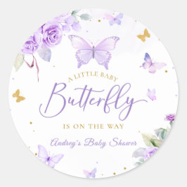 小さな蝶の紫の金ゴールドフローラ赤ちゃんシャワー ラウンドシール