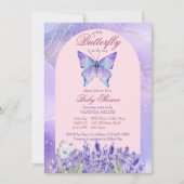 小さな蝶の紫ラベンダーの赤ちゃんシャワー 招待状 (正面)