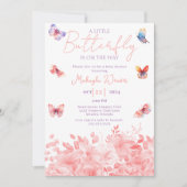 小さな蝶の紫色のピンクの花赤ちゃんシャワー 招待状 (正面)