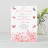 小さな蝶の紫色のピンクの花赤ちゃんシャワー 招待状 (スタンド正面)