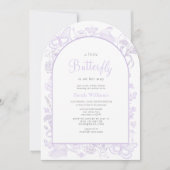 小さな蝶の薄紫女の子のヴィンテージ赤ちゃんシャワー 招待状 (正面)