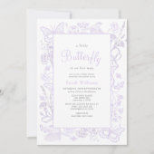 小さな蝶の薄紫女の子のヴィンテージ赤ちゃんシャワー 招待状 (正面)