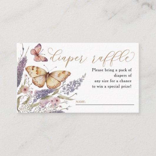 小さな蝶の赤ちゃんシャワーおむつラッフル エンクロージャーカード (正面)