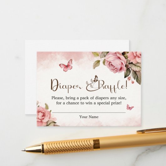 小さな蝶の赤ちゃんシャワーおむつラッフル エンクロージャーカード (正面/裏面インサイチュ)